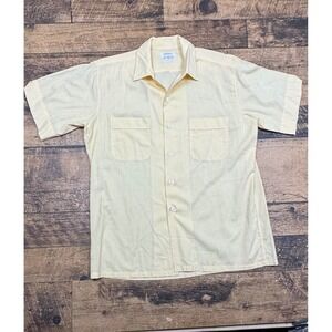 DONEGAL LOOP Collar Mens Yellow Short Sleeve Button Up Shirt 65% Dacron Cotton M